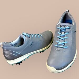 Ecco Biom Womens Hydromax Yak Leather Spiked Golf Shoes Size 9 Gray Silver Blue